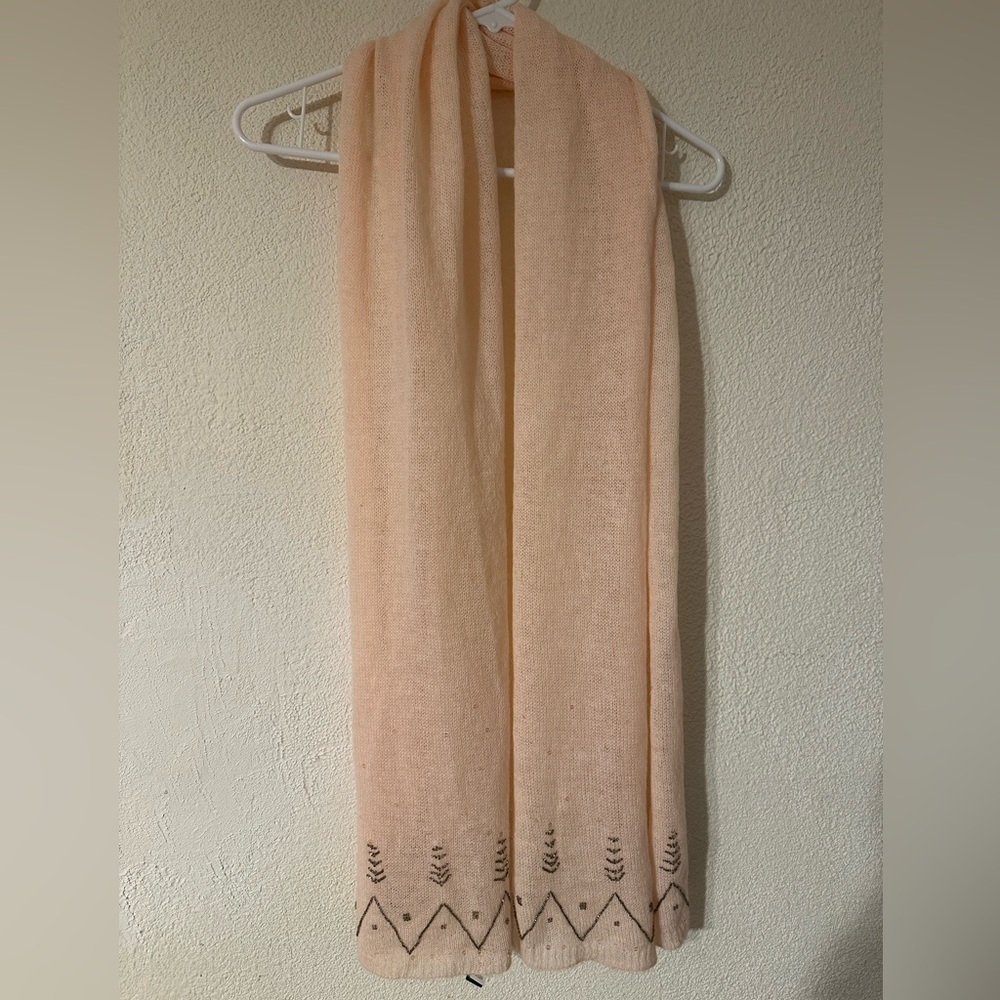 GAP Knit Scarf Women Peach Vintage Wool Mohair Blend Beading/Sequin Embellished